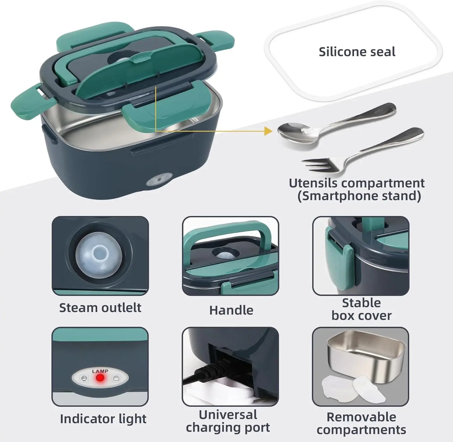 Electric Heating Lunch Box - Portable for office, Car, Home , Easy to carry anywhere you go