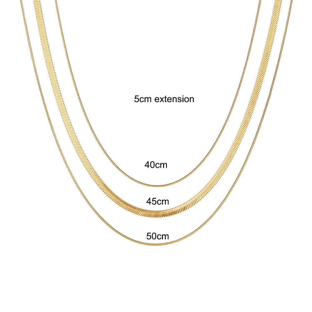 Tarnish Free Stainless Steel 18K Gold Plated Herryingbone Thin Snake Chain Layer Necklace Sexy Women's Gold Chain Necklace