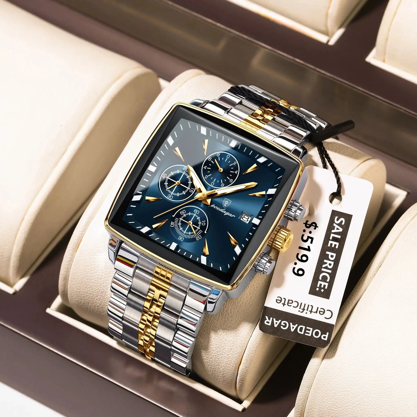 POEDAGAR Luxury Men's Wristwatch-Quartz Stainless Steel Waterproof Chronograph Date Man Wristwatch Square Stainless Steel Quartz Men's Watches Reloj