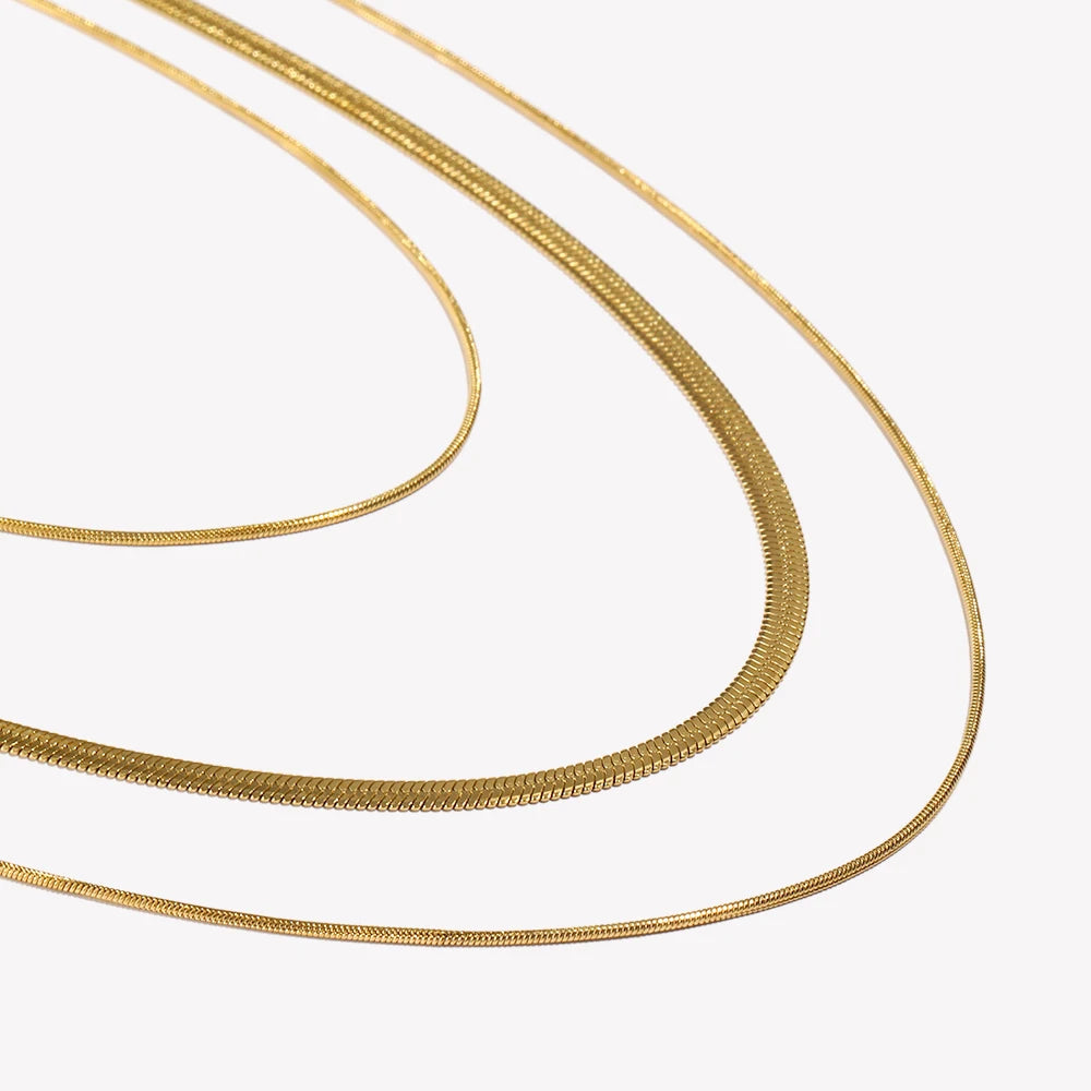 Tarnish Free Stainless Steel 18K Gold Plated Herryingbone Thin Snake Chain Layer Necklace Sexy Women's Gold Chain Necklace