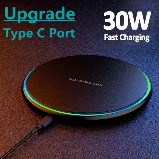 30W Wireless Fast Charger - Compatibles  with iphone , Samsung & More, with LED Indication