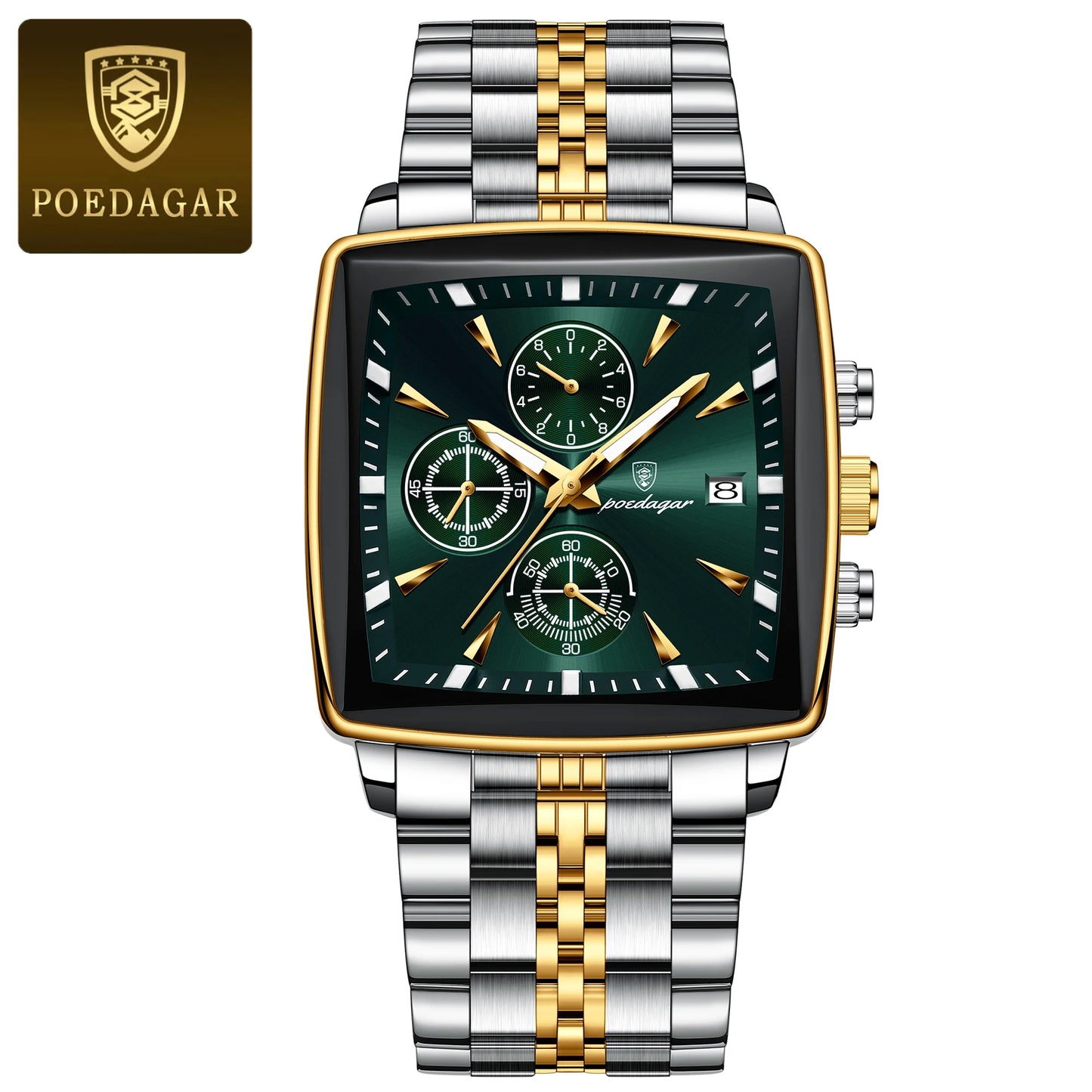 POEDAGAR Luxury Men's Wristwatch-Quartz Stainless Steel Waterproof Chronograph Date Man Wristwatch Square Stainless Steel Quartz Men's Watches Reloj