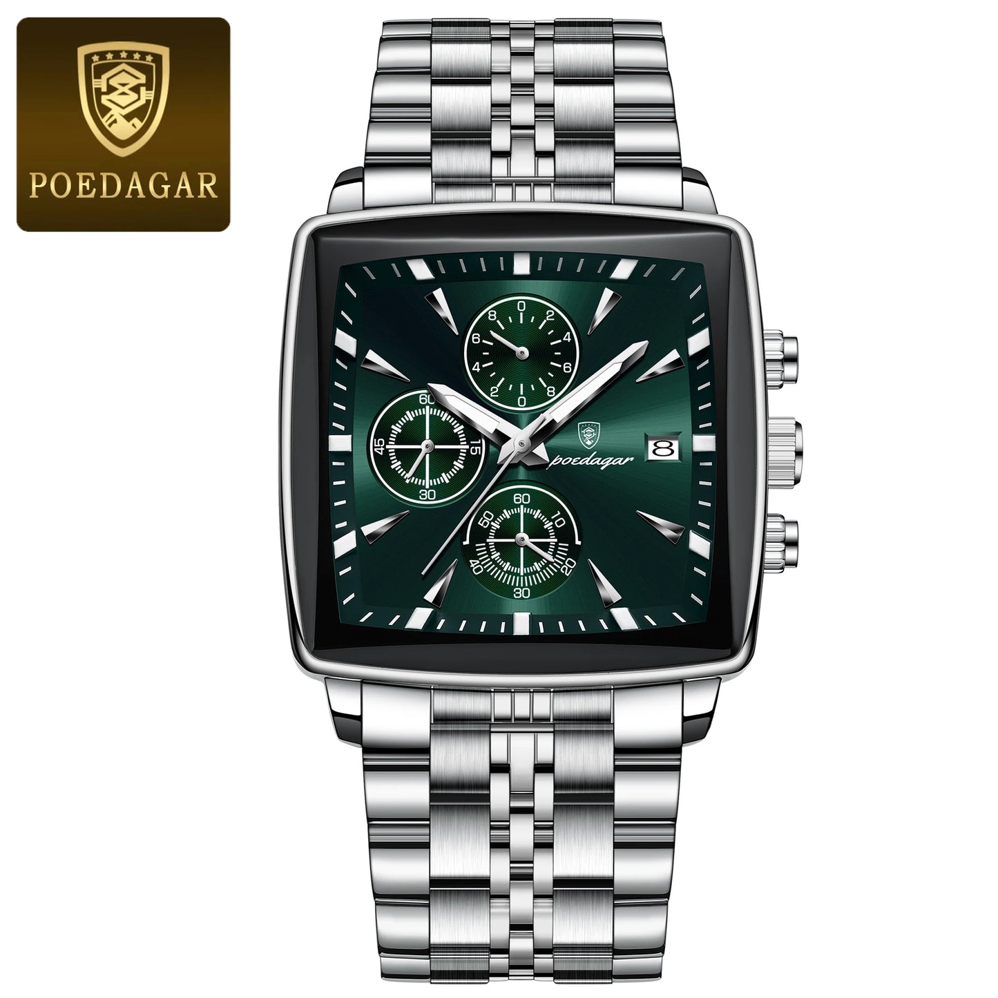 POEDAGAR Luxury Men's Wristwatch-Quartz Stainless Steel Waterproof Chronograph Date Man Wristwatch Square Stainless Steel Quartz Men's Watches Reloj