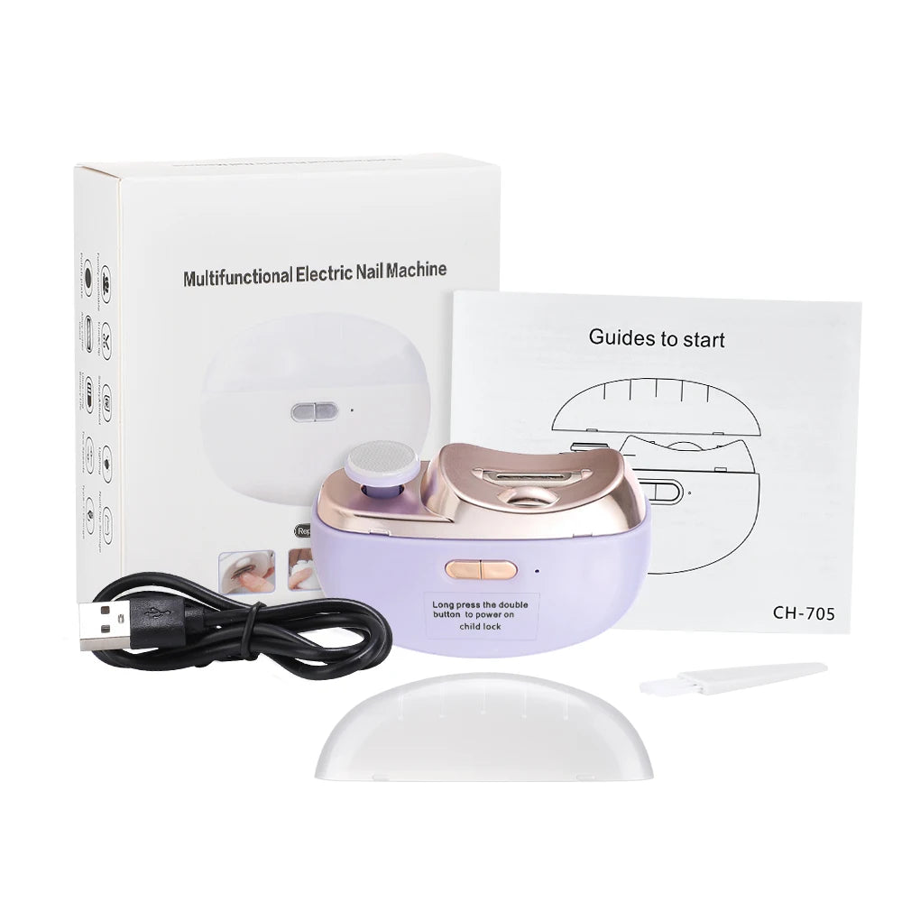 USB Automatic Electric Nail Clipper With Cleaning Brush Nail Trimmer Grinder Polisher Fingernail Cutter Manicure Pedicure Tools