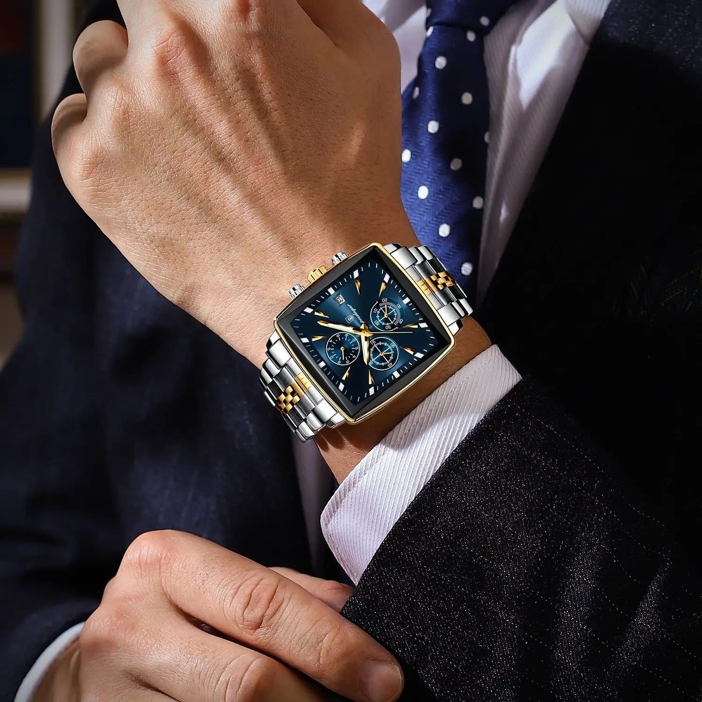 POEDAGAR Luxury Men's Wristwatch-Quartz Stainless Steel Waterproof Chronograph Date Man Wristwatch Square Stainless Steel Quartz Men's Watches Reloj