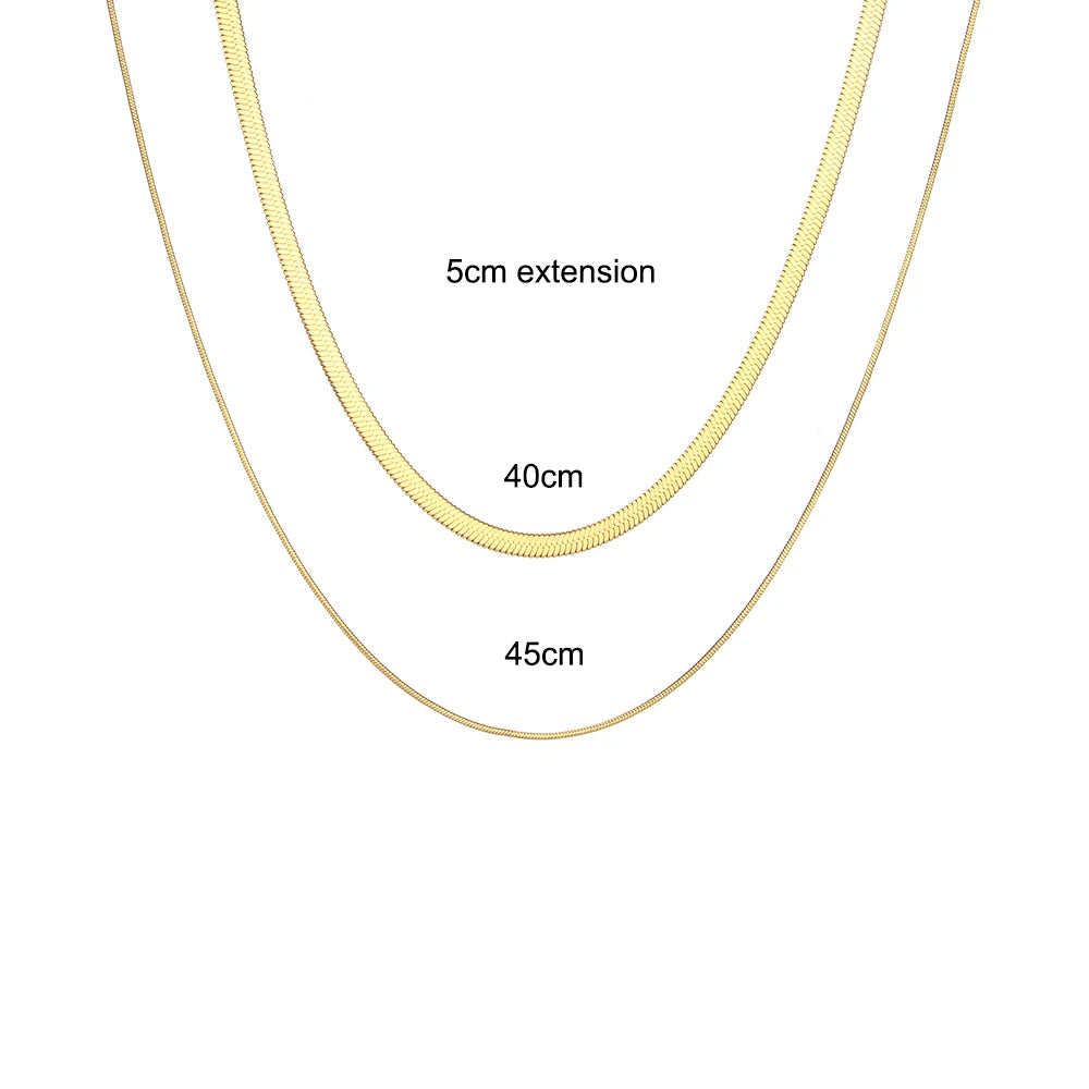 Tarnish Free Stainless Steel 18K Gold Plated Herryingbone Thin Snake Chain Layer Necklace Sexy Women's Gold Chain Necklace