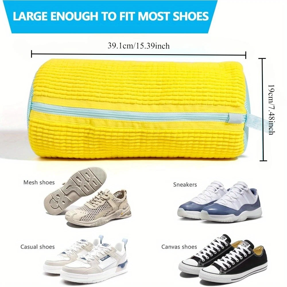 Durable Shoe Washing Machine Bag -360°Fluffy Fiber surround Cleaning, Reusable & strong for All Shoes [Yellow]