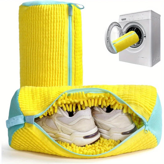 Durable Shoe Washing Machine Bag -360°Fluffy Fiber surround Cleaning, Reusable & strong for All Shoes [Yellow]