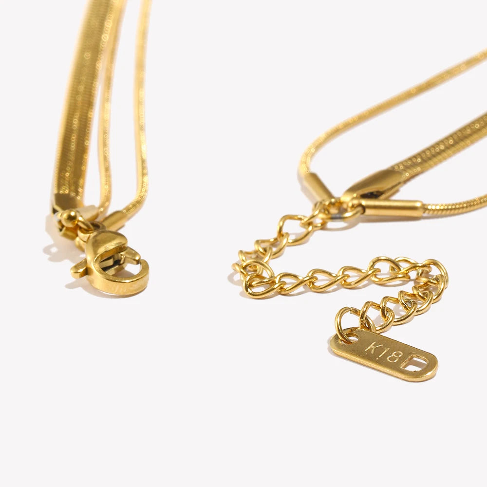 Tarnish Free Stainless Steel 18K Gold Plated Herryingbone Thin Snake Chain Layer Necklace Sexy Women's Gold Chain Necklace