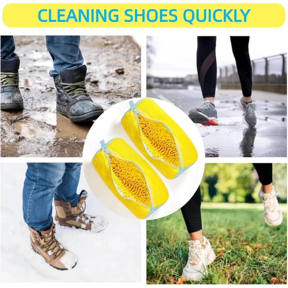 Durable Shoe Washing Machine Bag -360°Fluffy Fiber surround Cleaning, Reusable & strong for All Shoes [Yellow]