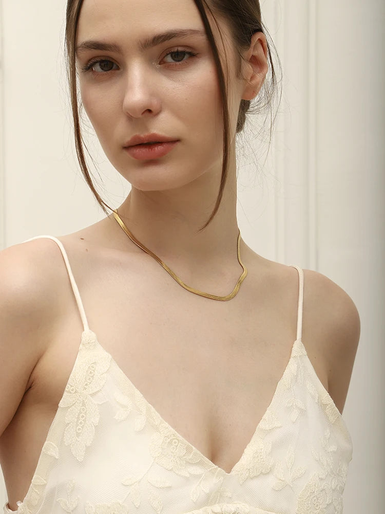 Tarnish Free Stainless Steel 18K Gold Plated Herryingbone Thin Snake Chain Layer Necklace Sexy Women's Gold Chain Necklace