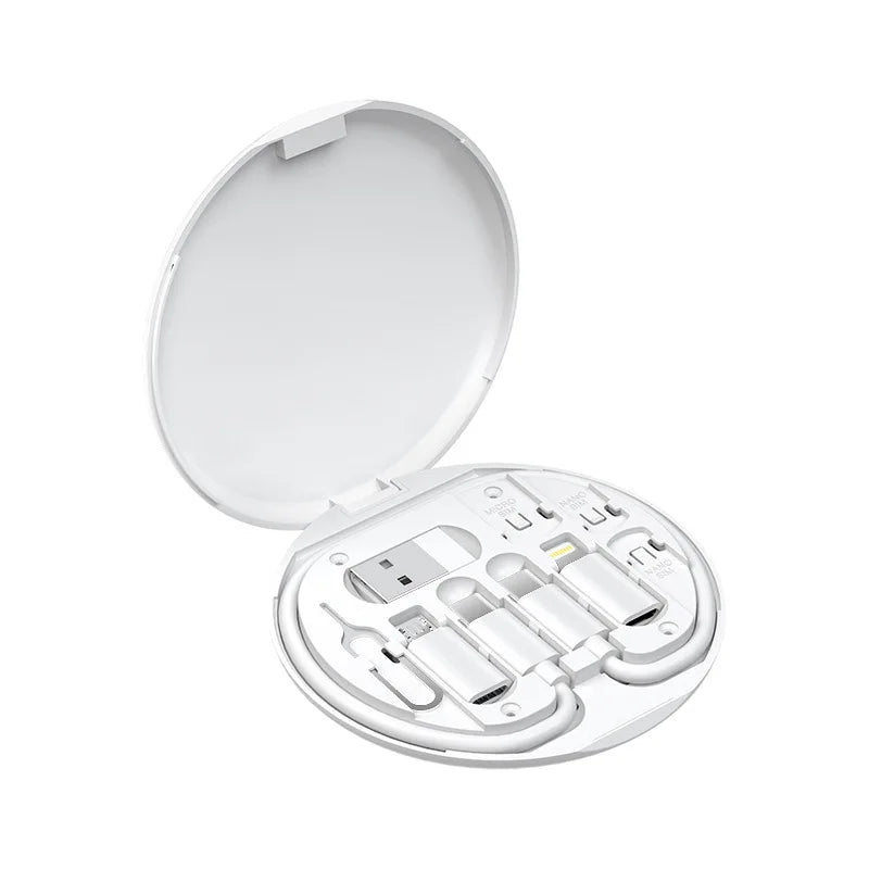 60W Multi Type-C To USB C To Micro USB To Lighting Fast Charging Phone Cable Kit for IPhone 14 13 15 Pro Data Cable Storage Box