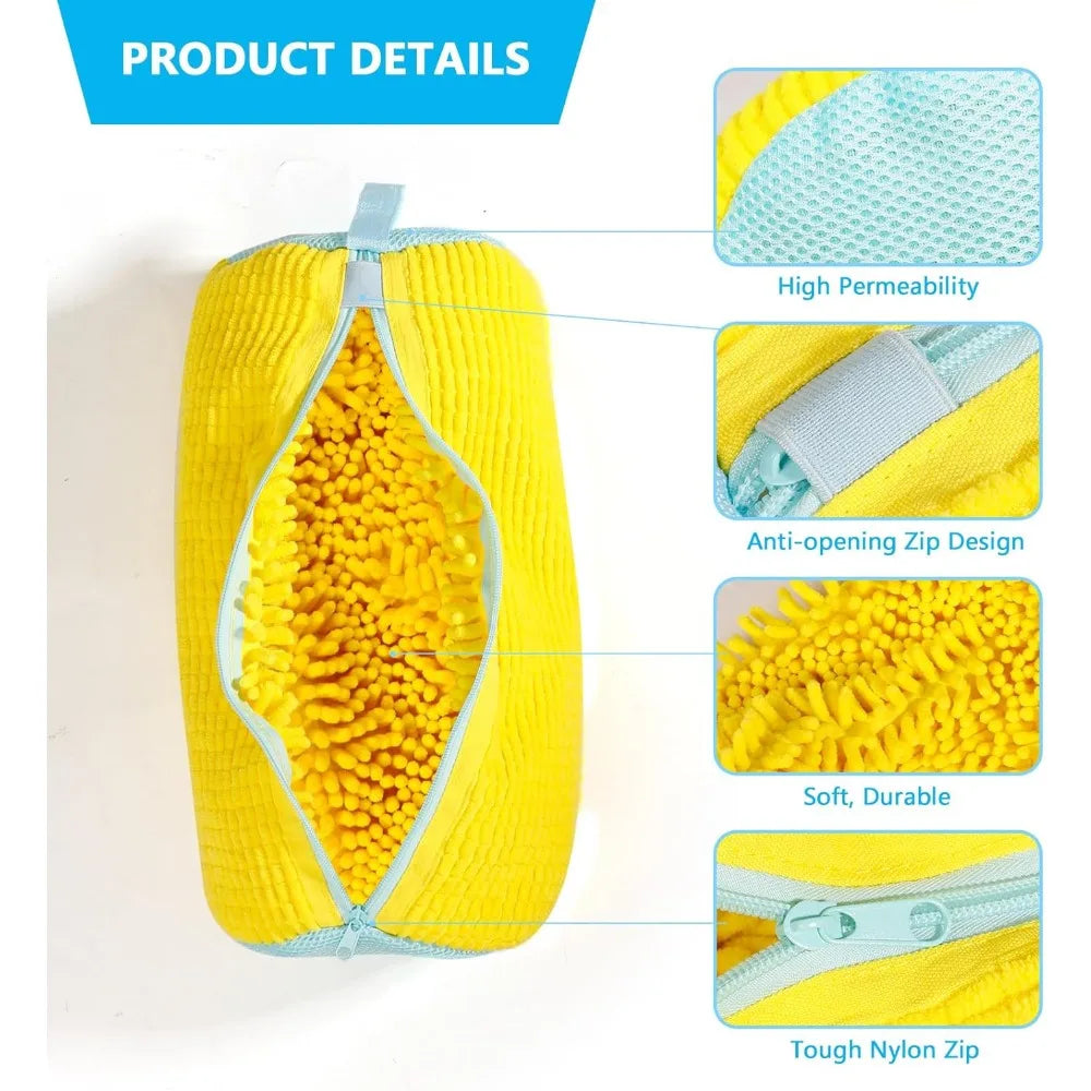 Durable Shoe Washing Machine Bag -360°Fluffy Fiber surround Cleaning, Reusable & strong for All Shoes [Yellow]