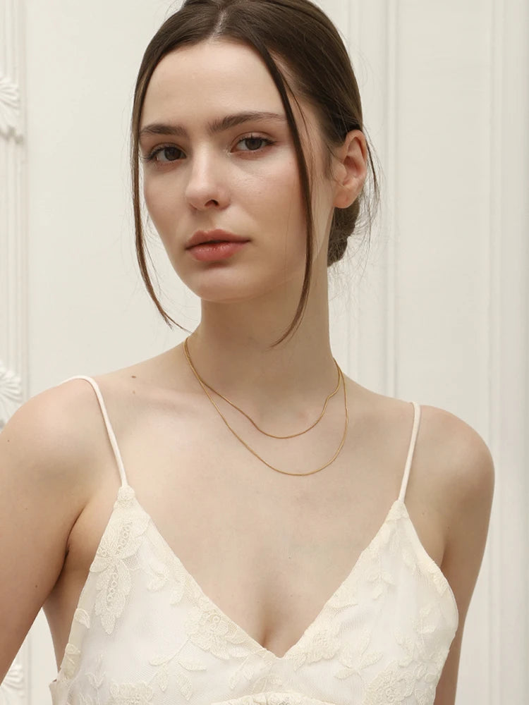 Tarnish Free Stainless Steel 18K Gold Plated Herryingbone Thin Snake Chain Layer Necklace Sexy Women's Gold Chain Necklace